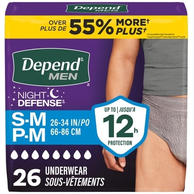 Depends Night Defense Adult Incontinence Underwear for Men, Disposable, Overnight, Small/Medium, Grey, 26 Count 26 ea, $1.35/1ea