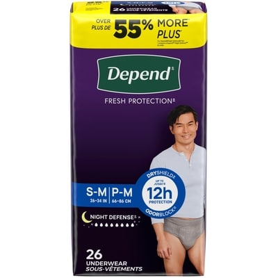 Depend Sous-vêtement d’incontinence Night Defense de nuit, P/M, 26 unités 26 ea, 1,62 $/1ch