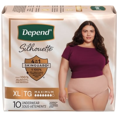 Depend Sous-vêtements d’incontinence et de post-partum Silhouette pour femmes adultes, très grand, absorption maximale, rose, 10 unités  10 ea, 1,80 $/1ch