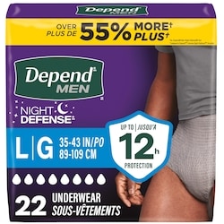 Depends Night Defense Adult Incontinence Underwear for Men, Disposable, Overnight, Large, Grey, 22 Count 22 ea, $1.55/1ea