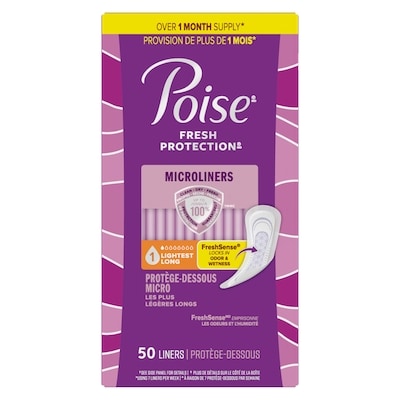 Poise Protège-dessous micro quotidiens , protège-dessous d’incontinence, absorption la plus légère à 1 goutte, longues, 50 protège-dessous 50 ea, 0,18 $/1ch