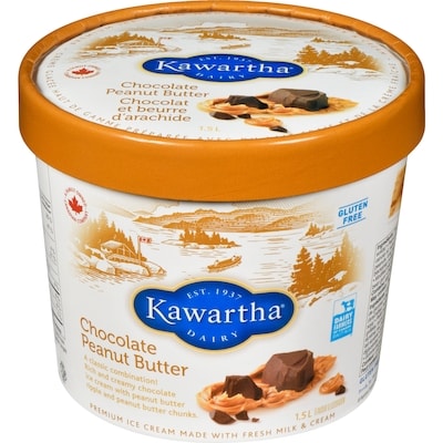 Kawartha Premium Ice Cream Made With Fresh Milk & Cream Chocolate Peanut Butter 1.5 l, $0.67/100ml