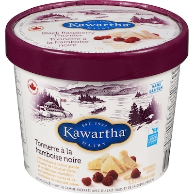 Kawartha Crème glacée haut de gamme préparée avec du lait frais et de la crème fraîche tonnerre à la framboise noire 1.5 l, 0,67 $/100ml