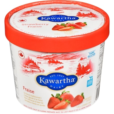 Kawartha Crème glacée haut de gamme préparée avec du lait frais et de la crème fraîche fraise 1.5 l, 0,67 $/100ml