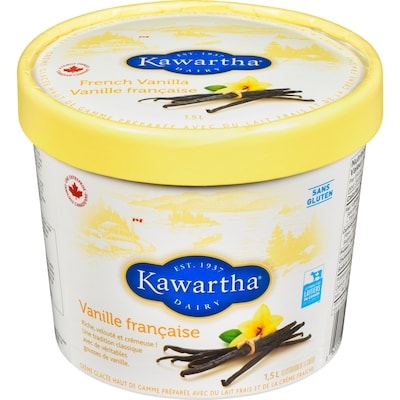 Kawartha Crème glacée haut de gamme préparée avec du lait frais et de la crème fraîche vanille française 1.5 l, 0,67 $/100ml