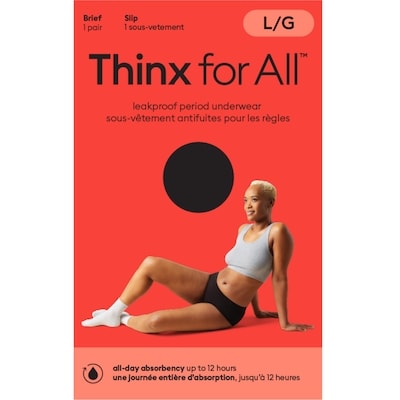 Thinx Everyday Comfort Brief Leakproof Period Underwear, Size Large, Black 1 ea, $25.99/1ea