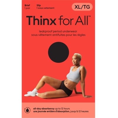 Thinx Culotte confortable pour tous les jours, sous-vêtement pour les règles contre les fuites, taille très grande, noir 1 ea, 25,99 $/1ch