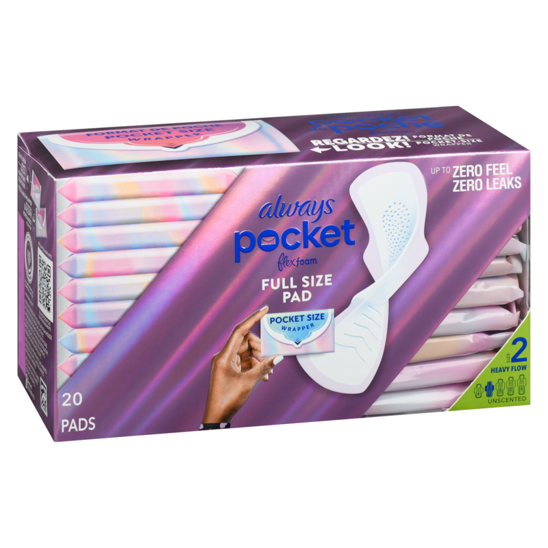 Pocket Feminine Pads with FlexFoam, Size 2, Heavy Flow, with Wings, Unscented, 20 Count