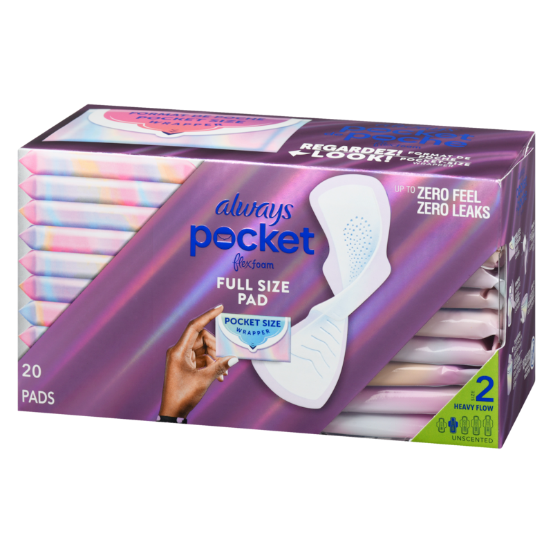 Pocket Feminine Pads with FlexFoam, Size 2, Heavy Flow, with Wings, Unscented, 20 Count