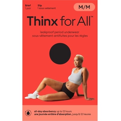 Thinx Culotte confortable pour tous les jours, sous-vêtement pour les règles contre les fuites, taille moyen, noir 1 ea, 25,99 $/1ch