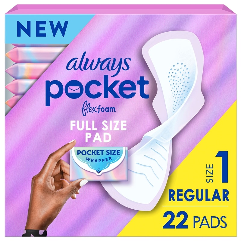 Pocket Feminine Pads with FlexFoam, Size 1, Regular, with Wings, Unscented, 22 Count