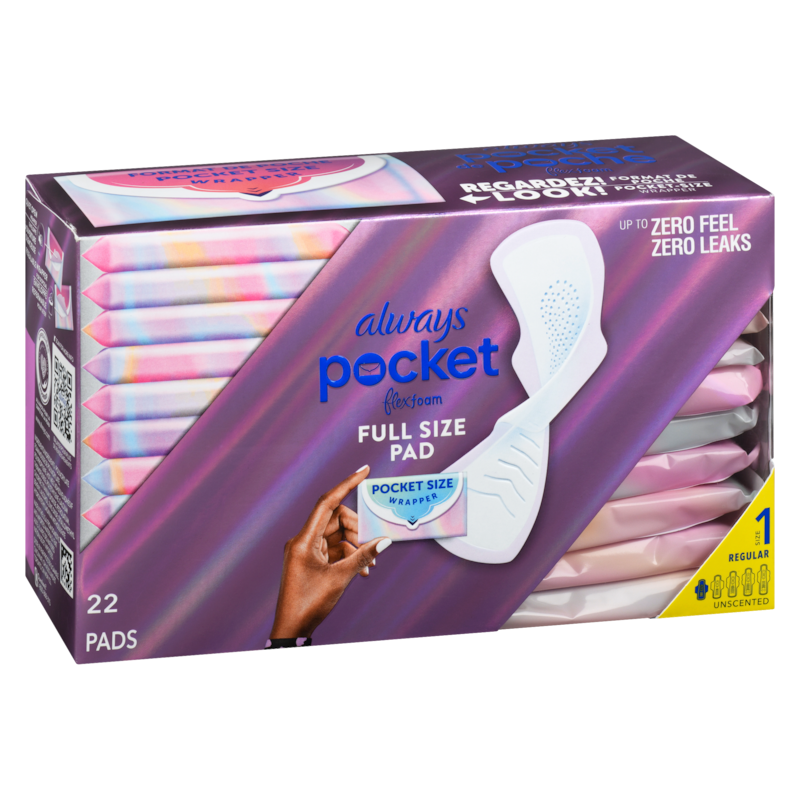 Pocket Feminine Pads with FlexFoam, Size 1, Regular, with Wings, Unscented, 22 Count