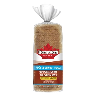 Dempster 100% Whole Wheat Thin Sandwich Bread 675 g, $0.67/100g