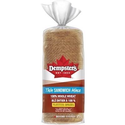 Dempster’s Pain à sandwich à 100 % de blé entier tranché mince 675 g, 0,74 $/100g