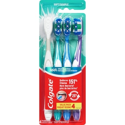 Colgate 360° nettoyage de toute la bouche brosses à dents souple paquet écono 4 ea, 4,75 $/1ch