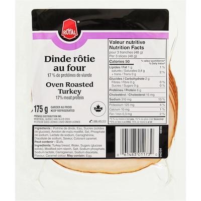 Royal Oven Roasted Turkey Breast Slices 175 g, $2.29/100g