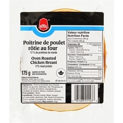 Royal Poitrine de poulet rôtie au four en tranches 175 g, 2,29 $/100g