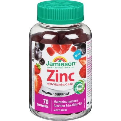 Jamieson Zinc Gummies With Vitamins C & D3 70 ea, $0.30/1ea