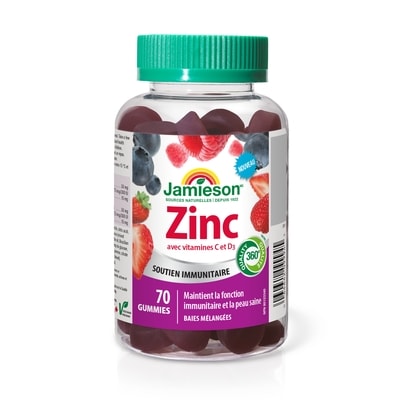 Jamieson Zinc gummies avec vitamines c et d3 70 ea, 0,26 $/1ch