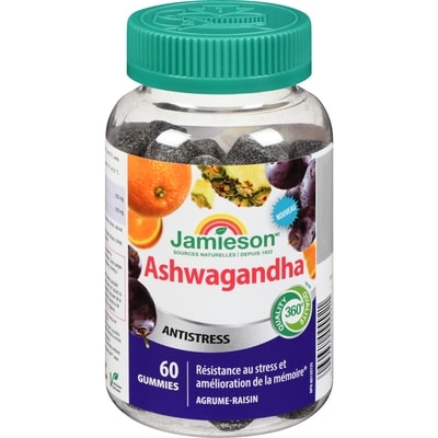 Jamieson Ashwagandha antistress agrume-raisin 60 ea, 0,38 $/1ch