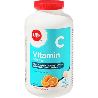 Life Vitamine C 500 mg à l’arôme d’orange, 500 comprimés à croquer 500 ea, 0,04 $/1ch