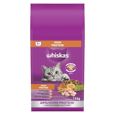 Whiskas Adult Dry Cat Food High Protein With Real Chicken 1.5 kg, $0.73/100g
