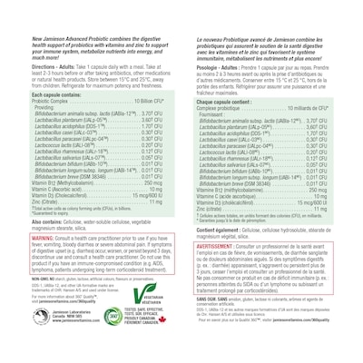Probiotique avancée avec vitamines B12, C, D et Zinc