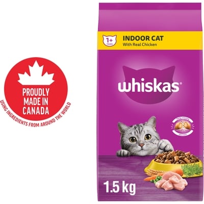 Whiskas Indoor Cat Adult Dry Cat Food With Real Chicken 1.5 kg, $0.60/100g