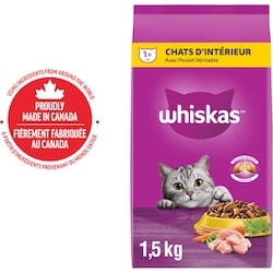 Whiskas Nourriture sèche pour chats d'intérieur avec poulet véritable 1.5 kg, 0,70 $/100g