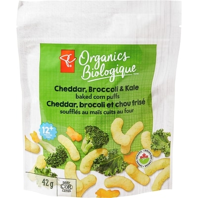 PC Biologique Soufflés au maïs cuits au four Biologique, cheddar, brocoli et chou frisé 42 g, 7,14 $/100g