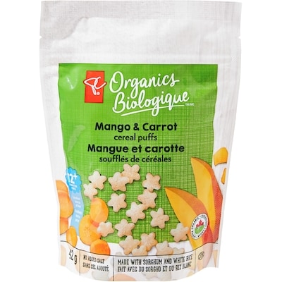 PC Organics Mango and Carrot Cereal Puffs 42 g, $7.12/100g