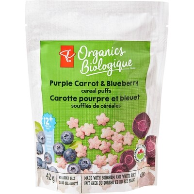 PC Biologique Soufflés de céréales Biologique, carotte pourpre et bleuet 42 g, 7,12 $/100g