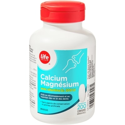 Calcium et magnésium avec vitamine D3, 200 UI, 200 comprimés