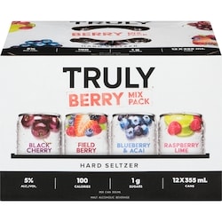 Truly Alcoholic Beverage Berry Mix Pack Hard Seltzer, Case (ID required at pick-up) 12x355.0 ml, $0.61/100ml