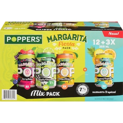 Poppers Alcoholic Malt Beverage Margarita Fiesta Pack Mix Pack (ID required at pick-up) 15x355.0 ml, $0.45/100ml