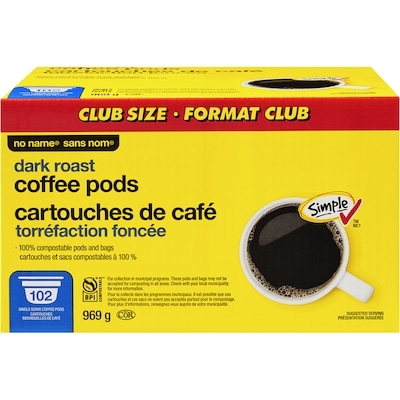 No Name Dark Roast Coffee Pods Club Size 102 ea, $0.40/1ea
