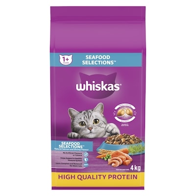Whiskas Adult Dry Cat Food Seafood Selections With Natural Salmon And Shrimp Flavour 4 kg, $0.50/100g