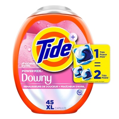 Tide Capsules de détergent à lessive 2 en 1 Power PODS avec rehausseurs de douceur, fraîcheur durable, parfum Fraîcheur d’avril, 45 capsules 45 ea, 0,56 $/1ch