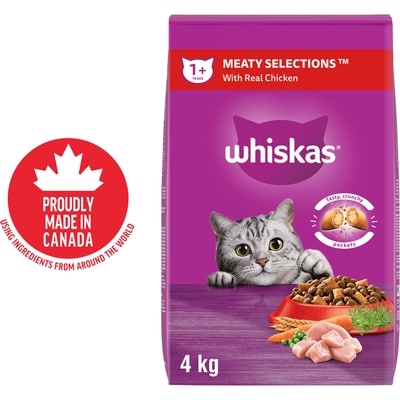 Whiskas Adult Dry Cat Food Meaty Selections With Real Chicken 4 kg, $0.50/100g