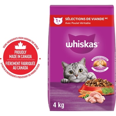 Whiskas Nourriture sèche pour chats Sélections de viande avec poulet véritable 4 kg, 0,47 $/100g