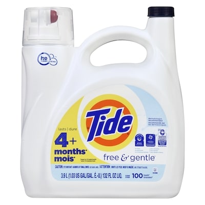 Tide Free & Gentle Liquid Laundry Detergent, 100 loads 3.9 l, $0.67/100ml