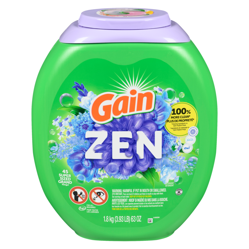 Super Sized Flings Laundry Detergent Pacs, Zen, 3-in-1 Detergent Pacs with and Oxi, 45 Count