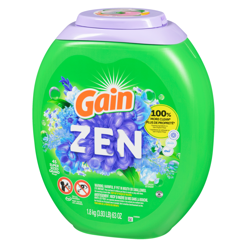 Super Sized Flings Laundry Detergent Pacs, Zen, 3-in-1 Detergent Pacs with and Oxi, 45 Count
