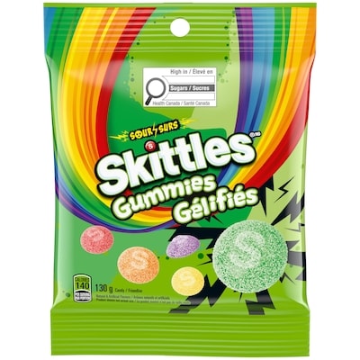 Skittles Gummies Surs, bonbons à mâcher 130 g, 2,31 $/100g