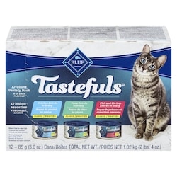 Blue Buffalo Tastefuls nourriture naturelle pour chats adultes en pâté 12 boîtes assorties 1.27 kg, 1,57 $/100g