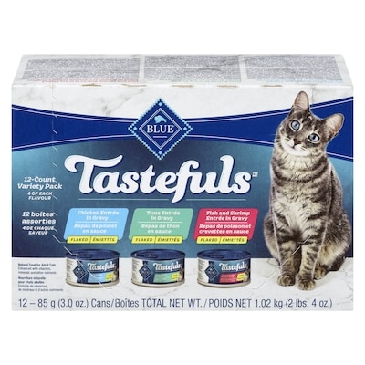 Blue Buffalo Tastefuls nourriture naturelle pour chats adultes en pâté 12 boîtes assorties 1.27 kg, 1,57 $/100g