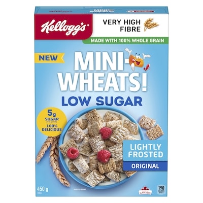 Kelloggs Mini Wheats Cereal Low Sugar Lightly Frosted Original 450 g, $1.55/100g