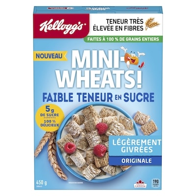 Kellogg’s Mini Wheats Céréales faible teneur en sucre légèrement givrées originale 450 g, 1,55 $/100g