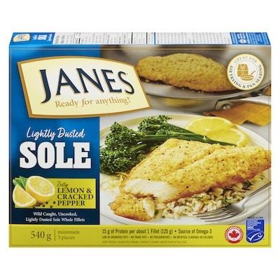 Janes Lightly Dusted Sole Zesty Lemon & Cracked Pepper 450 g, $3.89/100g
