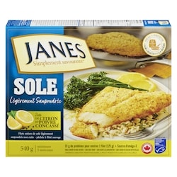 Janes Sole légèrement saupoudrée zeste de citron et poivre concassé 450 g, 4,00 $/100g